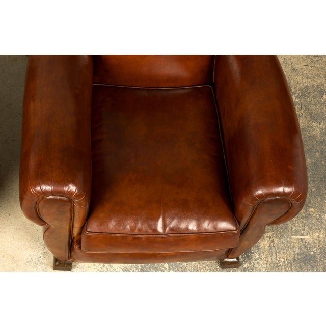 1940s 1940s French Art Deco Cognac Leather Club Chairs, Pair For Sale - Image 5 of 18