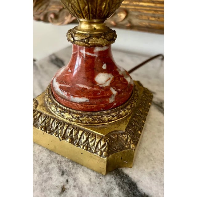 Antique French Neoclassical Rouge Marble Lamp For Sale - Image 4 of 8