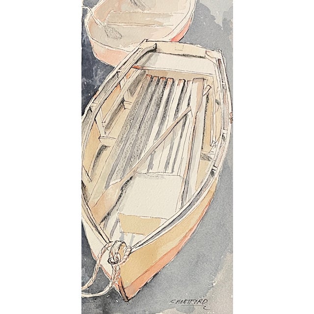 Nautical watercolor on heavy paper by C. Montford. Probably French and if the Seine in Paris. Signed lower right. Combined...