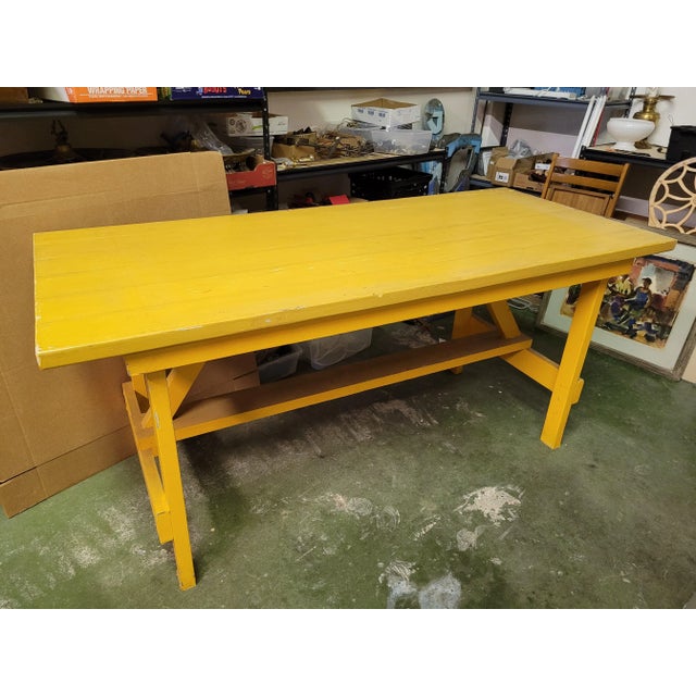 1970s Heavy Duty Yellow Painted Work Bench For Sale - Image 4 of 8