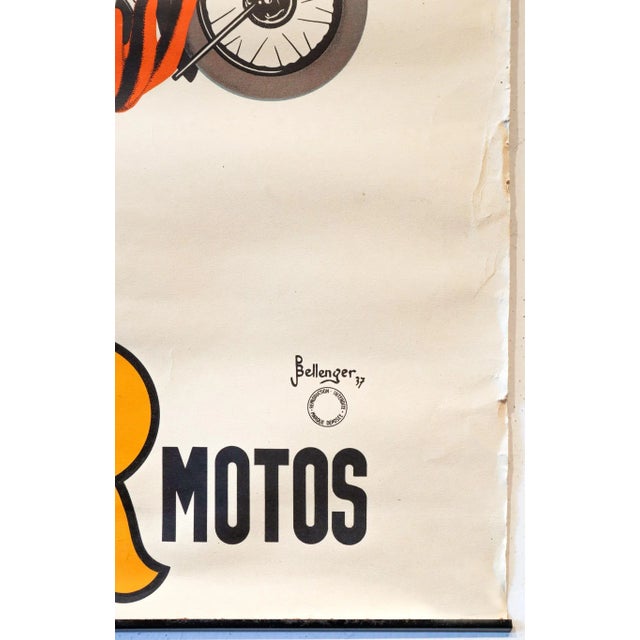 Art Deco 1937 French Bike Poster, Cycles Favor Motos (Original Metal Batons) For Sale - Image 3 of 7
