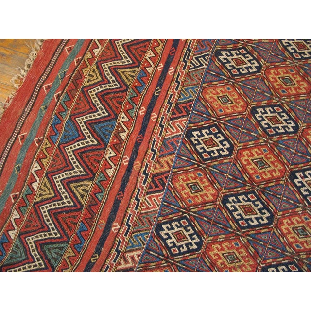 1900s Multicolor Diamond Tribal Antique Persian Soumak Rug 6'4" X 10'9" Hand Knotted Wool Carpet For Sale - Image 4 of 5
