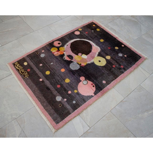 1980s Vintage Kandinsky Style Several Circles Hand Knotted Area Rug For Sale - Image 14 of 17