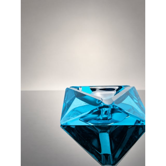 Art Deco Blue Faceted Glass Ashtray by Moser, Czechoslovakia, 1930 For Sale - Image 3 of 9