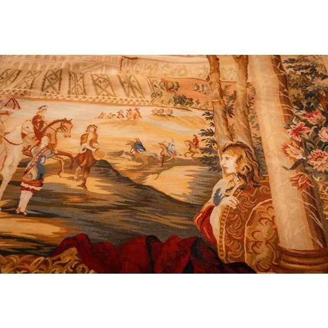 Textile 1875s Antique Beige Field European Landscape Victorian Flat Weave Wool Tapestry For Sale - Image 7 of 15