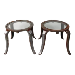Pair of Industrial Glass Top Tables Circa 1940s