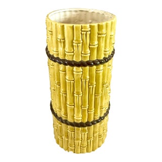 1970s MCM Ceramic Umbrella Stand W/ Faux Bamboo Design For Sale