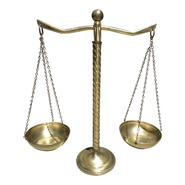Vintage Solid Brass Scales of Justice Balance With Barley Twist For Sale