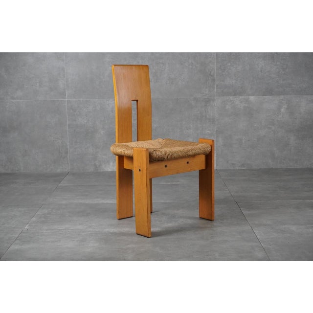 Postmodern Sculptural Oak and Rush Seat Dining Chairs, 1970s, Set of 4 For Sale - Image 6 of 13