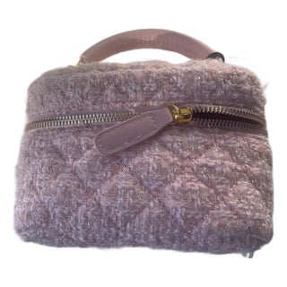 Tweed Oval Mini Handbag With Pearl Shoulder Strap For Sale