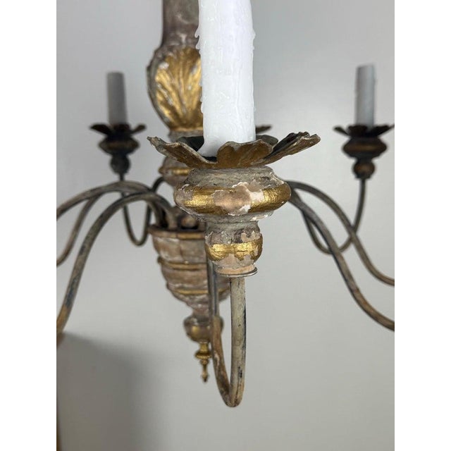 Antique Italian Giltwood and Iron Six-Light Chandelier For Sale - Image 9 of 11