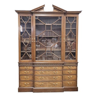 Late 20th Century Kittinger Colonial Williamsburg Mahogany Breakfront Bookcase (Cw-158) Rare For Sale