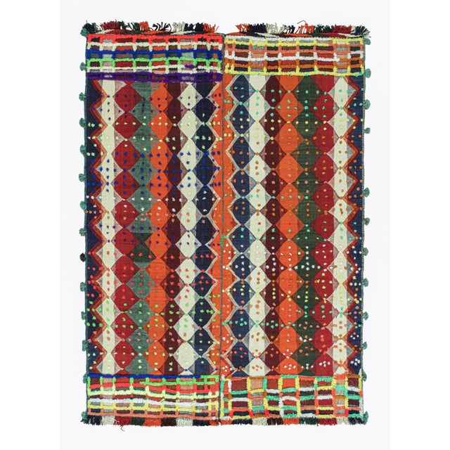 White 1950s Vintage Persian Kilim With Multicolor Stripes and Diamonds by Rug & Kilim For Sale - Image 8 of 8