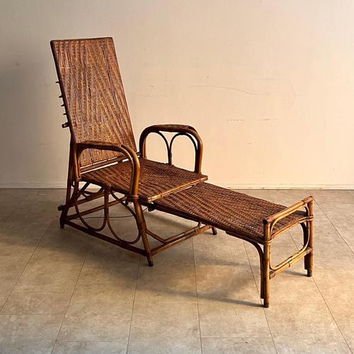 Reclining rattan chaise longue, Italian made, 1950s.