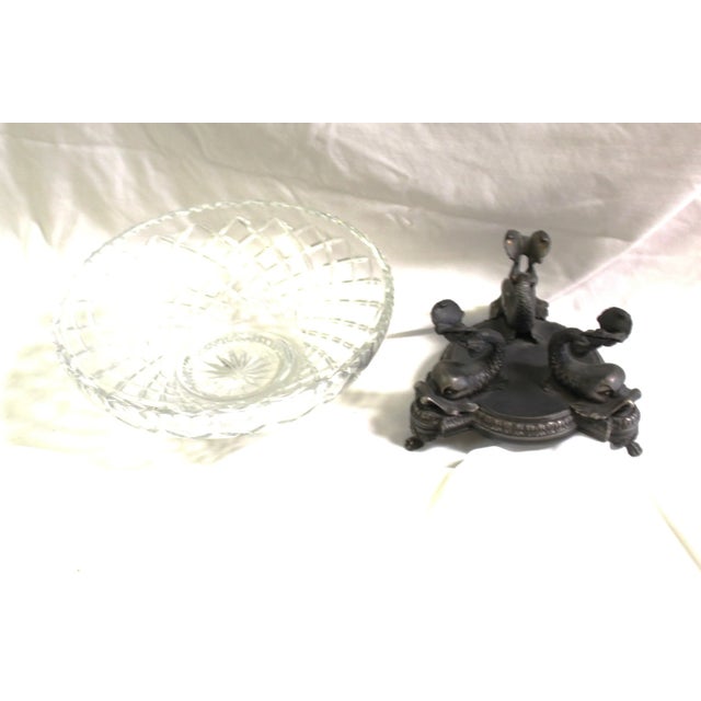 1990s Mid-Century Modern Style Dolphin Crystal Bowl Center Piece For Sale In Los Angeles - Image 6 of 11