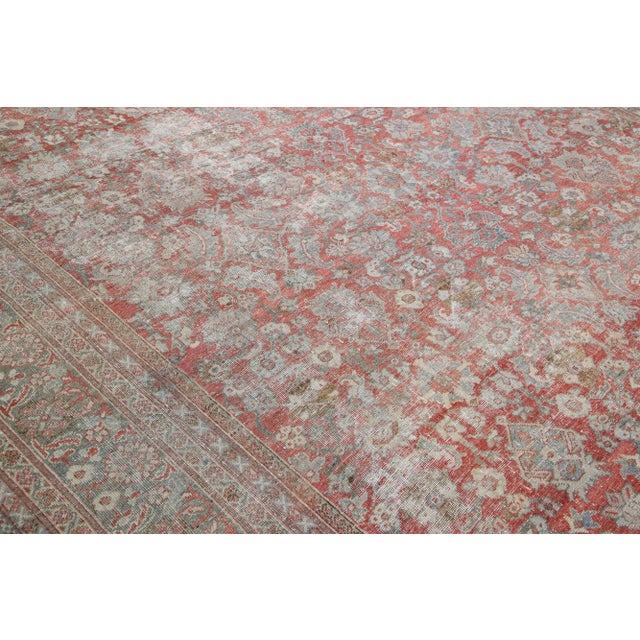 Antique Mahal Handmade Oversize Red Wool Rug With Allover Design For Sale - Image 9 of 11