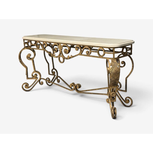 1980s Maitland Smith, Console Table, Gilt Metal, Marble, Philippines, 1980s For Sale - Image 5 of 13