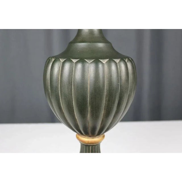 Metal 1960's Italian Gesso Painted Ribbed Urn Table Lamp For Sale - Image 7 of 13