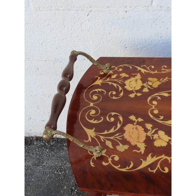 French Inlay Drop Leaf Bar Server Tea Coffee Cart 6339 For Sale - Image 12 of 18