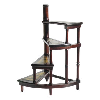 Victorian Wooden Library Stairs in Green Leather, 1940s For Sale