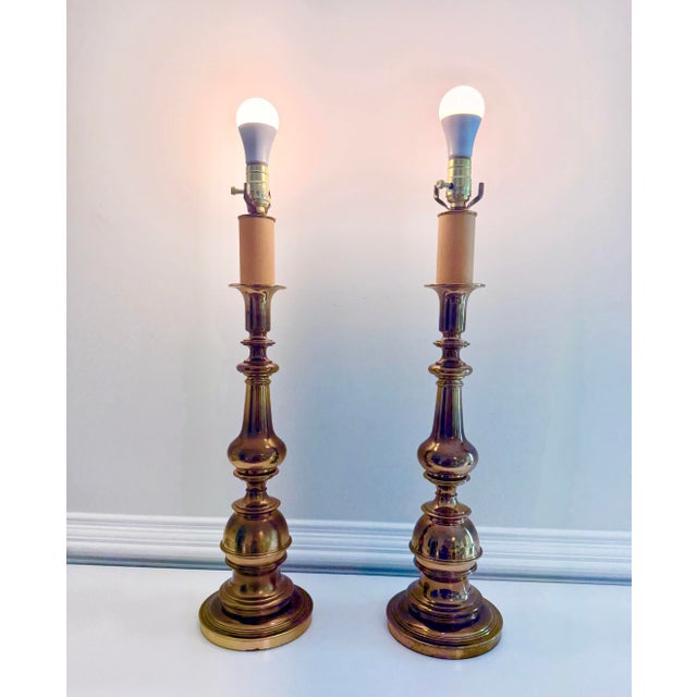 1970s Heavy Vintage 27” Polished Brass Baluster Table Lamps - a Pair For Sale In Charleston - Image 6 of 12