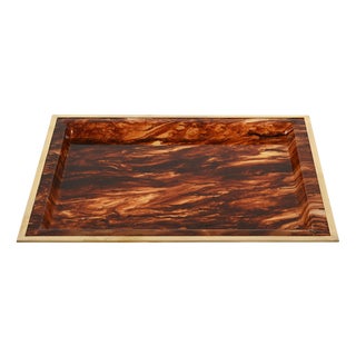 Rectangular Tortoiseshell Effect Acrylic Glass and Brass Serving Tray from Dior, Italy, 1970s For Sale