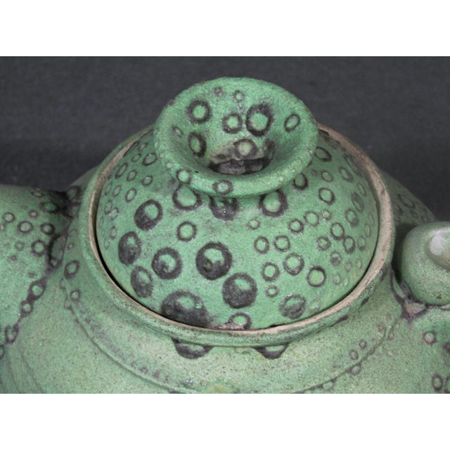 1990s Handmade Modernist Studio Pottery Teapot in Matte Green Glaze For Sale - Image 9 of 13