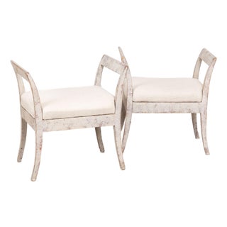 19th Century Swedish Gustavian Pair of Gray Tabouret Stools For Sale