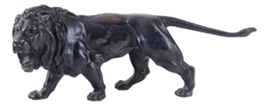 Early 20th Century Black Patinated Metal Roaring Male Lion Sculpture