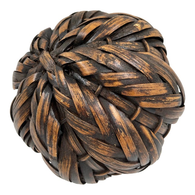 Vintage Extra Large Woven Rattan Wicker Decorative Ball 8" Diameter For Sale
