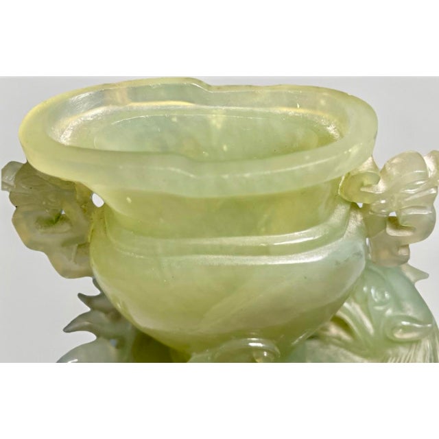Celadon Jade Foo Dog Open Urn, Very Translucent Xiu Jade For Sale - Image 8 of 8