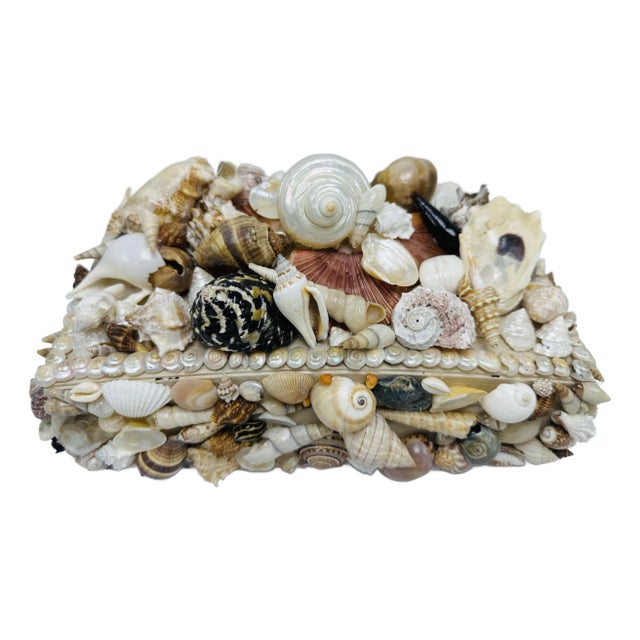 Vintage Shell Art Jewelry Box For Sale