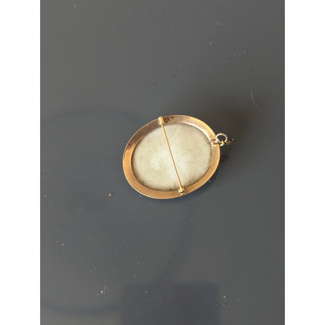 Portraiture Mid 20th Century Gold Toned Encased Cameo Brooch/Pendant Cameo Bacchante Figure For Sale - Image 3 of 3
