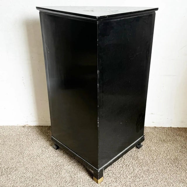 Wood Chinese Black Lacquered and Hand Painted Demi Lune Cabinet For Sale - Image 7 of 10