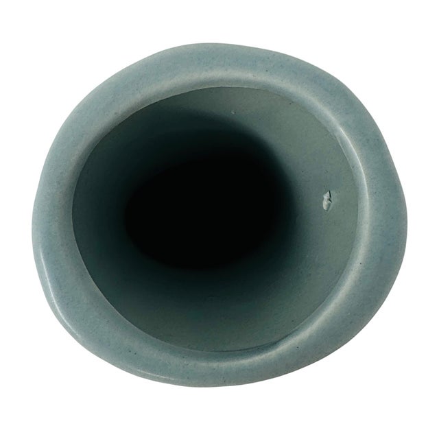 Celadon 1980s Postmodern 12.25" Clasped Hands Ceramic Sculptural Column Vase in Sage Celadon For Sale - Image 8 of 9