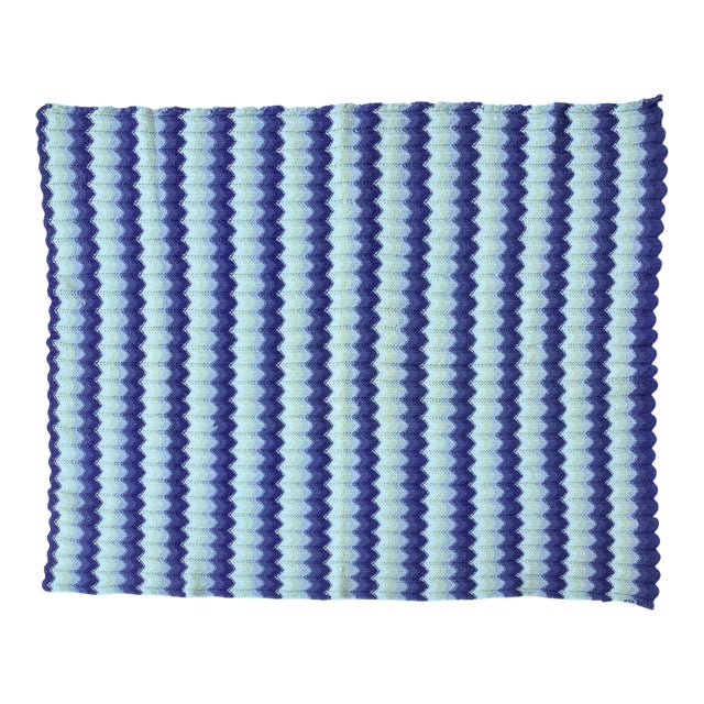 Vintage Wool Hand Knitted Chevron Design Throw For Sale