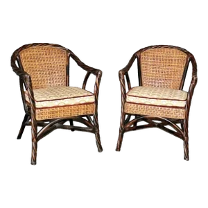 Pair of Mid 20th Century Twist Frame Wicker Chairs