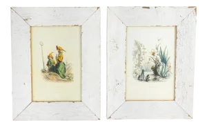 Shabby Chic White Frames With Floral Prints - A Pair