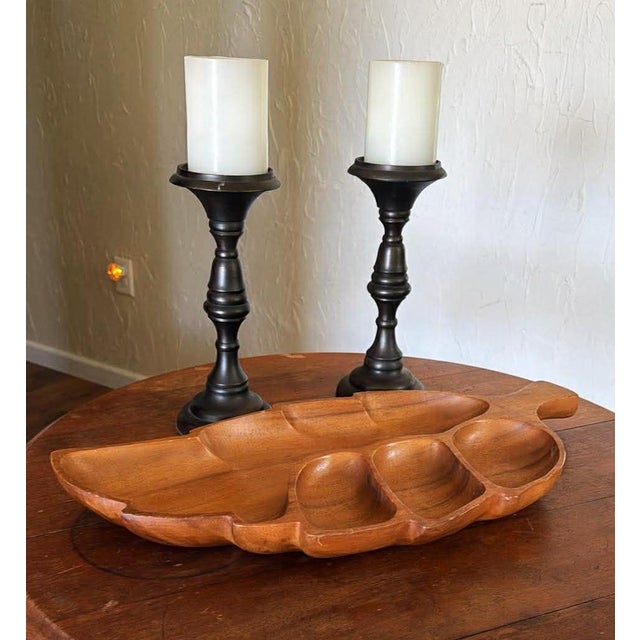 Mid-Century Modern Mid 20th Century Danish Modern Oversized Wooden Divided Leaf Platter Tiki Hawaiian Entertaining For Sale - Image 3 of 10