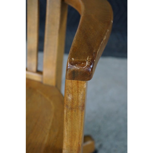Wood Antique 1920s Arts & Crafts Oak Bankers Desk Swivel Office Arm Chair For Sale - Image 7 of 18