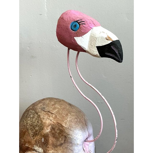 Camel Vintage Coconut and Metal Flamingo Sculpture For Sale - Image 8 of 12