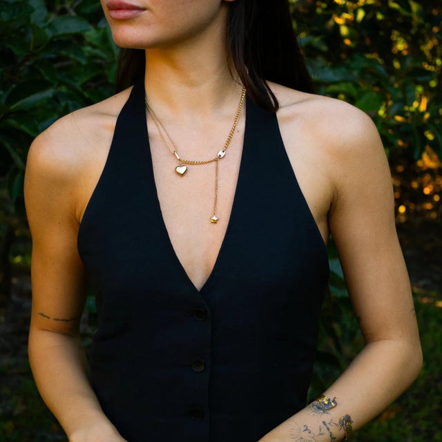 Gold Stellar Love Statement Heart Necklace For Sale - Image 8 of 9