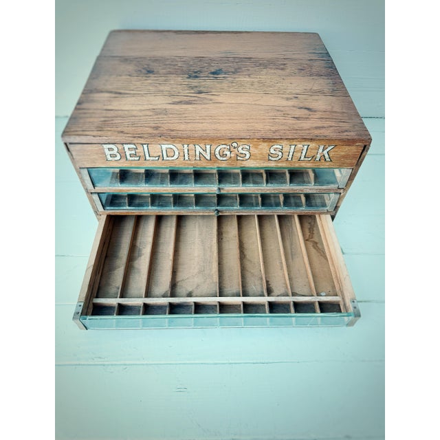 Antique Belding’s Silk Oak Countertop Thread Cabinet With Glass Drawers | Early General Store Display | C. 1900–1920 For Sale - Image 4 of 12