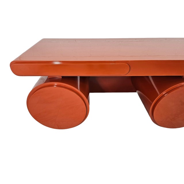 1980s Sculptural Postmodern Burnt Orange Desk With Cylindrical Pedestals, 1980s For Sale - Image 5 of 12