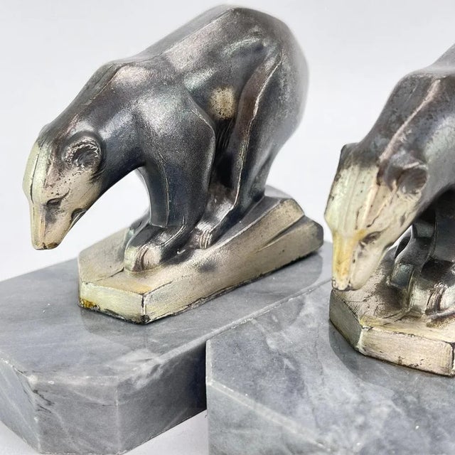 Art Deco Bookends with Polar Bears Marble Base, 1930s, Set of 2 For Sale - Image 4 of 8