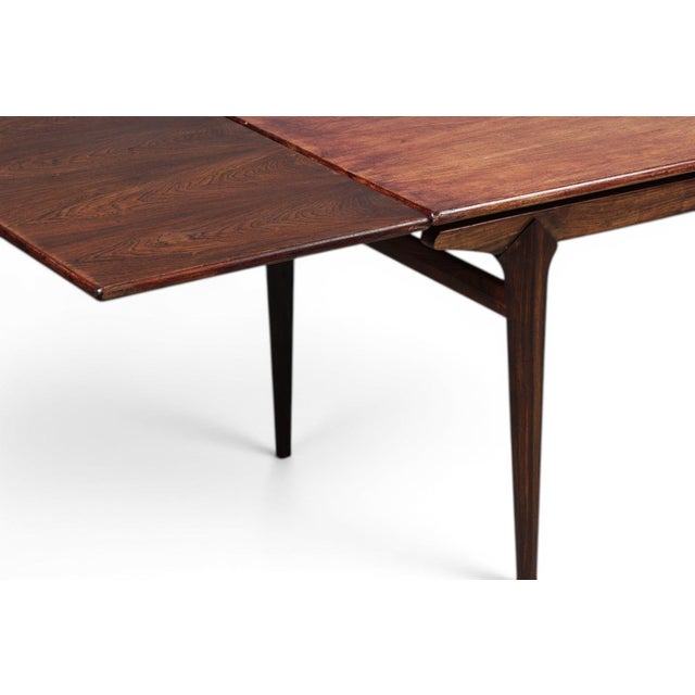 Brown 1950s Attributed to Johannes Andersen Jet Age Draw Leaf Dining Table in Rosewood For Sale - Image 8 of 8