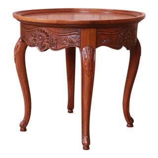 Baker Furniture French Provincial Louis XV Carved Oak Tea Table, Circa 1960s For Sale