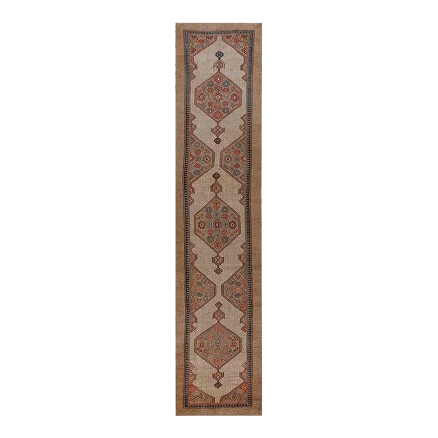 Tribal Geometric Late 19th Century Antique Serab Hallway Runner Rug For Sale