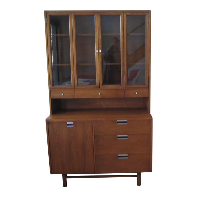 Walnut Mid Century Two Piece Sideboard Buffet Hutch 1959 For Sale