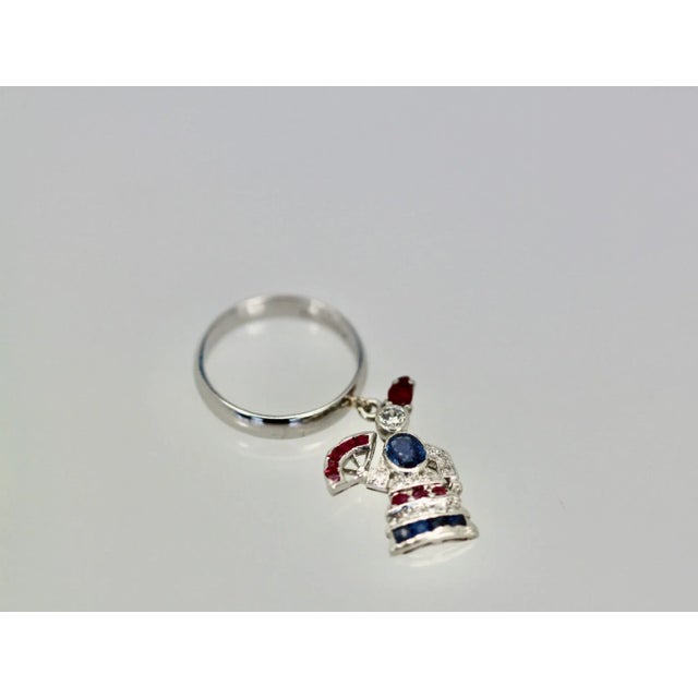 Silver 1920s Art Deco Platinum “Lady With a Fan” Charm Ring Size 6.25 For Sale - Image 8 of 9